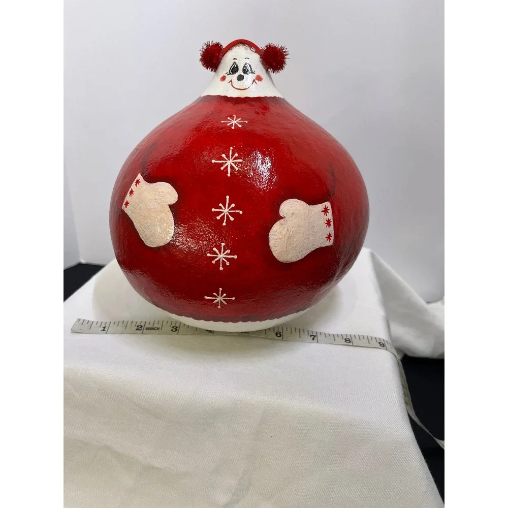 Vintage Folk Art Hand Painted Snowman Gourd Christmas Decor